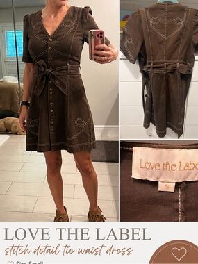 Womens Brown Button-Front Tie-Waist Dress